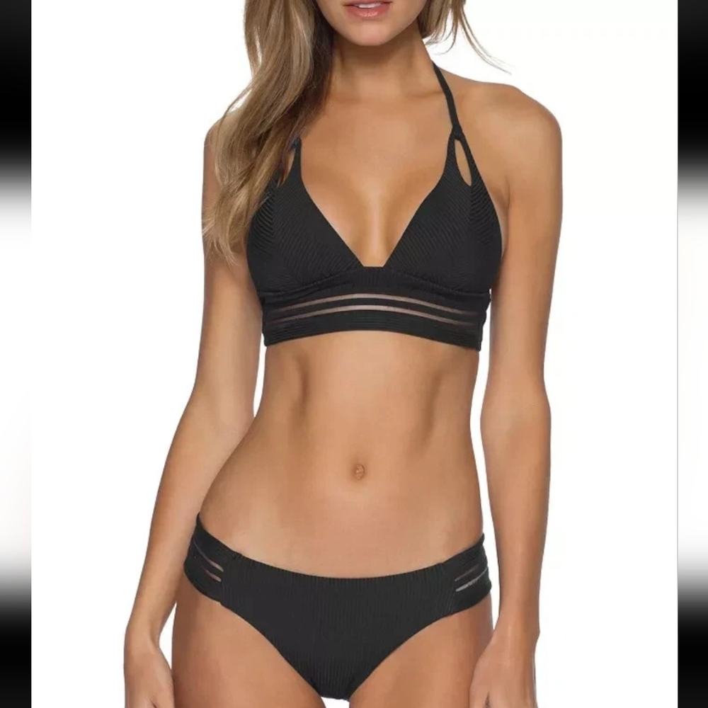 NWT ISABELLA ROSE Black Queensland Rib Halter Bikini Set Small